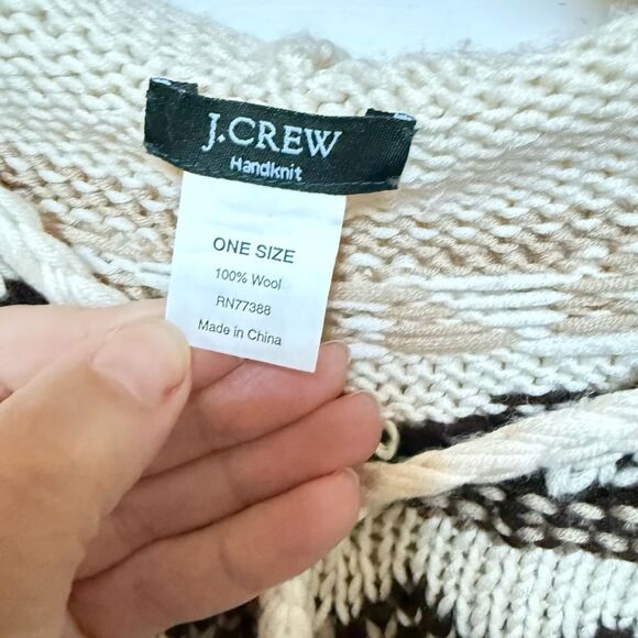 J. Crew Hand-knit 100% Wool Fair isle Motif Fringe Hooded Poncho One Size - Picture 5 of 13